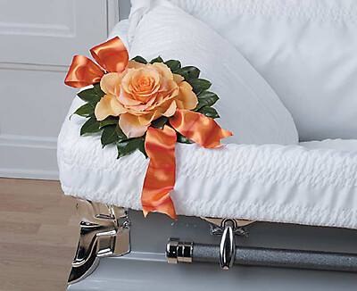 Orange Flowers and Ribbon Sympathy Corner Pieces Lid Inset